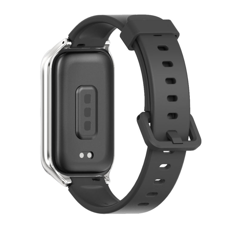 For Xiaomi Smart Band 9 Active / Redmi Band 3 Mijobs Metal Shell Silicone Watch Band(Black Silver) by MIJOBS