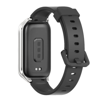 For Xiaomi Smart Band 9 Active / Redmi Band 3 Mijobs Metal Shell Silicone Watch Band(Black Silver) by MIJOBS