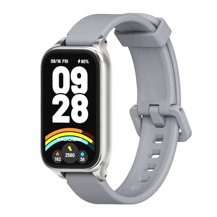 For Xiaomi Smart Band 9 Active / Redmi Band 3 Mijobs Metal Shell Silicone Watch Band(Grey Silver) by MIJOBS