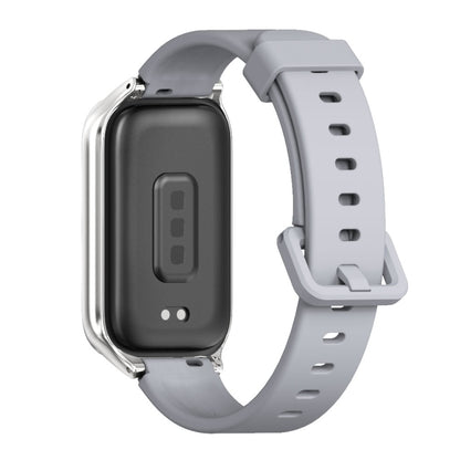 For Xiaomi Smart Band 9 Active / Redmi Band 3 Mijobs Metal Shell Silicone Watch Band(Grey Silver) by MIJOBS