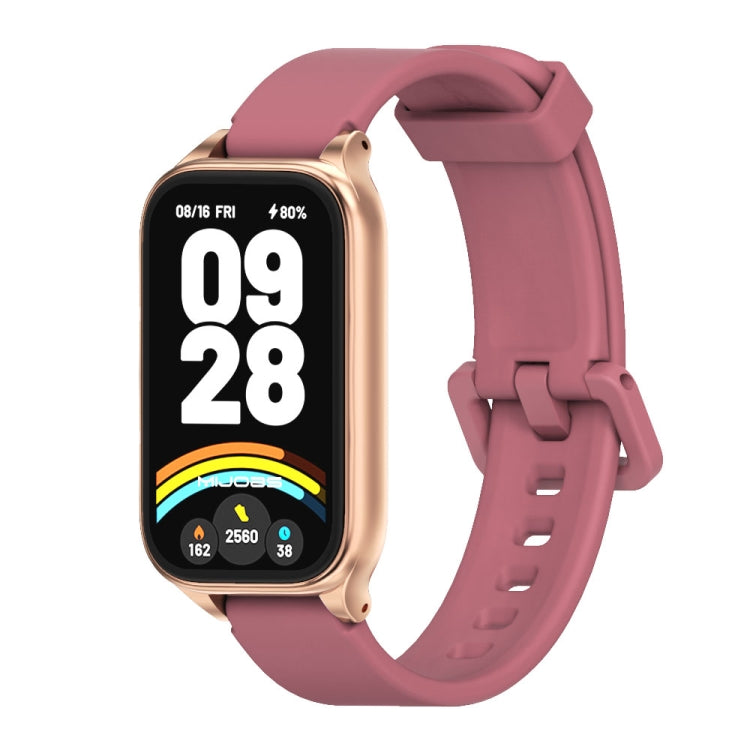 For Xiaomi Smart Band 9 Active / Redmi Band 3 Mijobs Metal Shell Silicone Watch Band(Wine Red Rose Gold) by MIJOBS