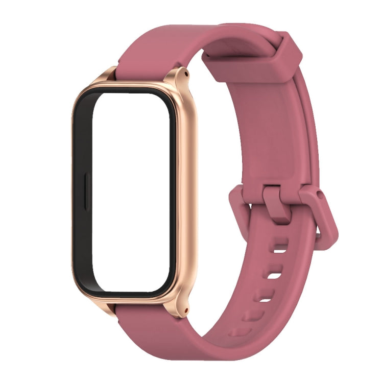 For Xiaomi Smart Band 9 Active / Redmi Band 3 Mijobs Metal Shell Silicone Watch Band(Wine Red Rose Gold) by MIJOBS