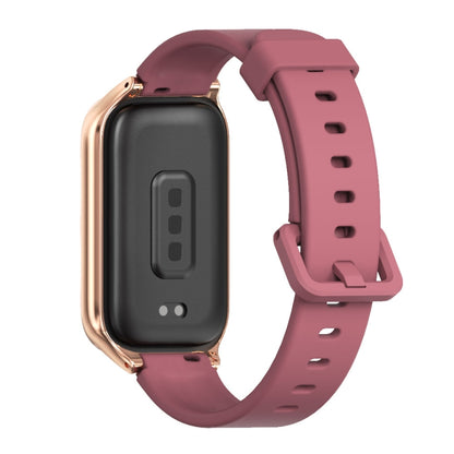 For Xiaomi Smart Band 9 Active / Redmi Band 3 Mijobs Metal Shell Silicone Watch Band(Wine Red Rose Gold) by MIJOBS