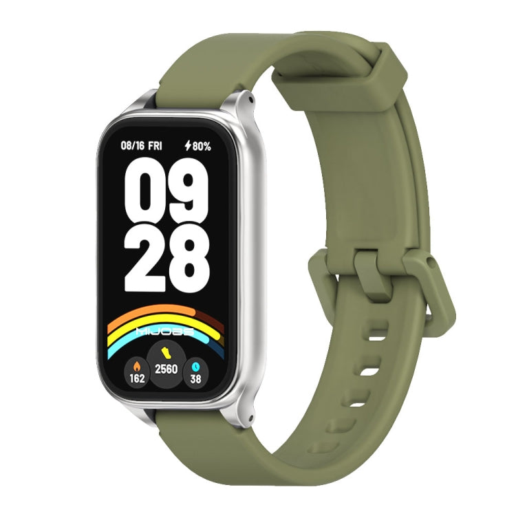 For Xiaomi Smart Band 9 Active / Redmi Band 3 Mijobs Metal Shell Silicone Watch Band(Army Green Silver) by MIJOBS