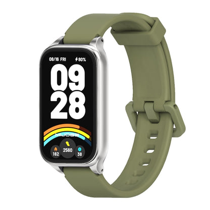 For Xiaomi Smart Band 9 Active / Redmi Band 3 Mijobs Metal Shell Silicone Watch Band(Army Green Silver) by MIJOBS
