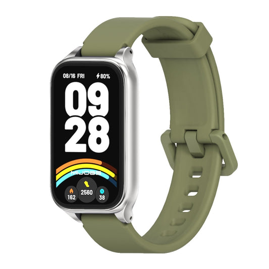 For Xiaomi Smart Band 9 Active / Redmi Band 3 Mijobs Metal Shell Silicone Watch Band(Army Green Silver) by MIJOBS