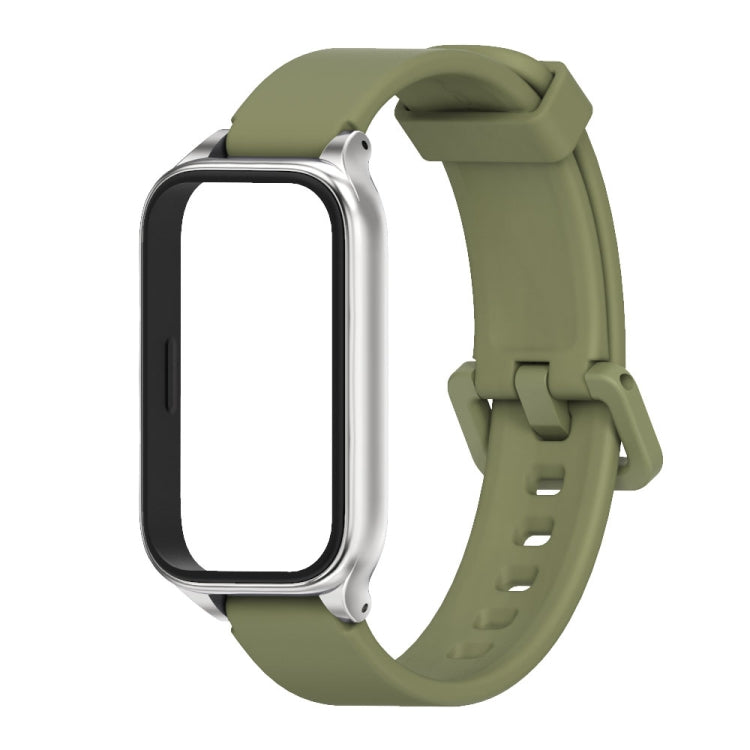 For Xiaomi Smart Band 9 Active / Redmi Band 3 Mijobs Metal Shell Silicone Watch Band(Army Green Silver) by MIJOBS