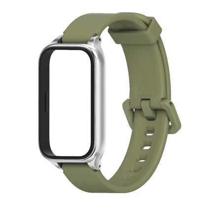For Xiaomi Smart Band 9 Active / Redmi Band 3 Mijobs Metal Shell Silicone Watch Band(Army Green Silver) by MIJOBS