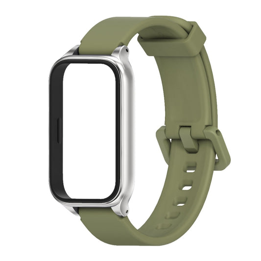 For Xiaomi Smart Band 9 Active / Redmi Band 3 Mijobs Metal Shell Silicone Watch Band(Army Green Silver) by MIJOBS