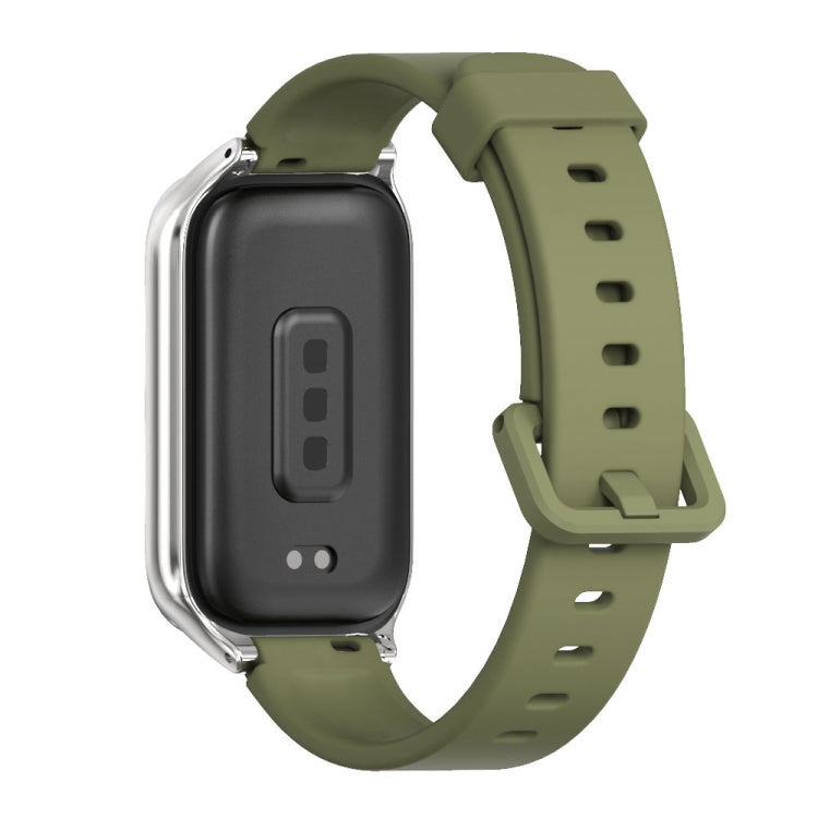 For Xiaomi Smart Band 9 Active / Redmi Band 3 Mijobs Metal Shell Silicone Watch Band(Army Green Silver) by MIJOBS