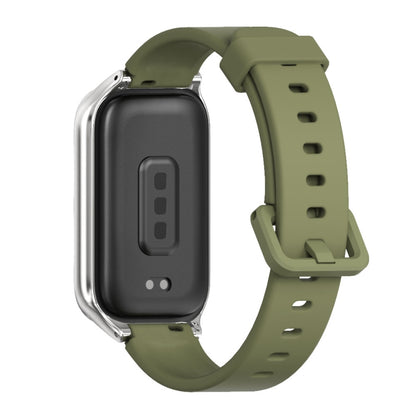 For Xiaomi Smart Band 9 Active / Redmi Band 3 Mijobs Metal Shell Silicone Watch Band(Army Green Silver) by MIJOBS