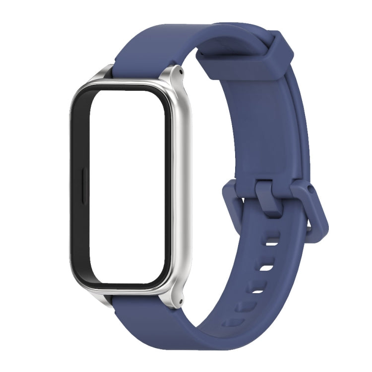 For Xiaomi Smart Band 9 Active / Redmi Band 3 Mijobs Metal Shell Silicone Watch Band(Midnight Blue Silver) by MIJOBS