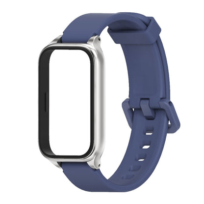 For Xiaomi Smart Band 9 Active / Redmi Band 3 Mijobs Metal Shell Silicone Watch Band(Midnight Blue Silver) by MIJOBS