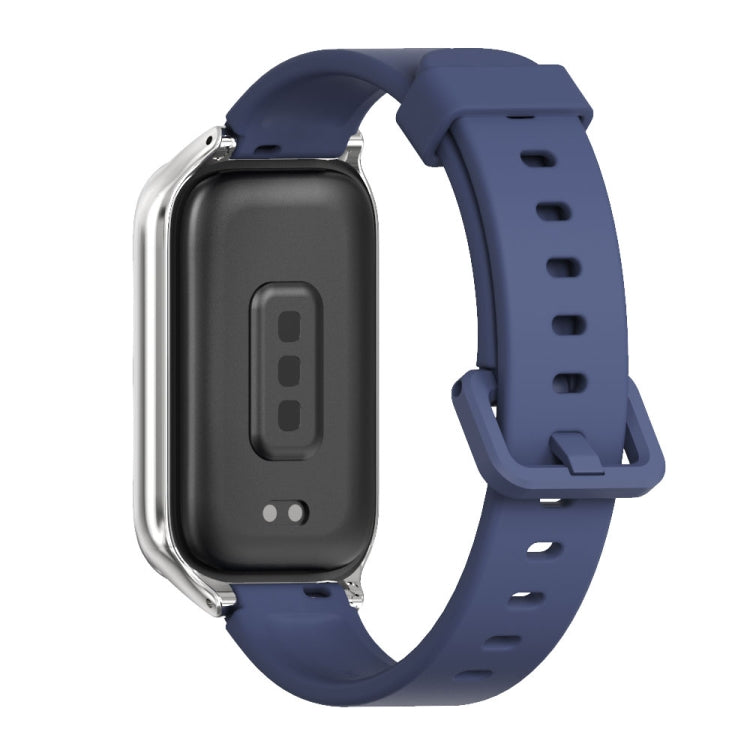 For Xiaomi Smart Band 9 Active / Redmi Band 3 Mijobs Metal Shell Silicone Watch Band(Midnight Blue Silver) by MIJOBS