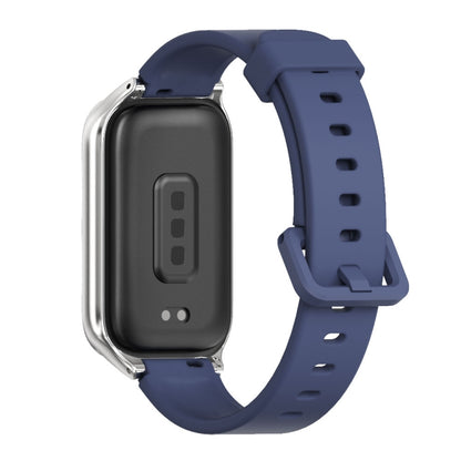 For Xiaomi Smart Band 9 Active / Redmi Band 3 Mijobs Metal Shell Silicone Watch Band(Midnight Blue Silver) by MIJOBS