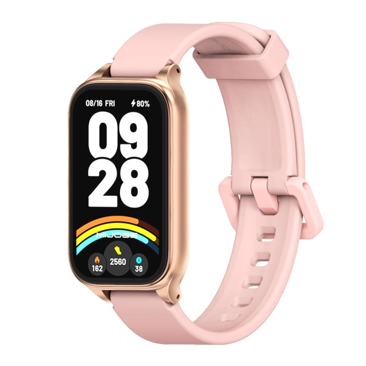 For Xiaomi Smart Band 9 Active / Redmi Band 3 Mijobs Metal Shell Silicone Watch Band(Pink Rose Gold) by MIJOBS
