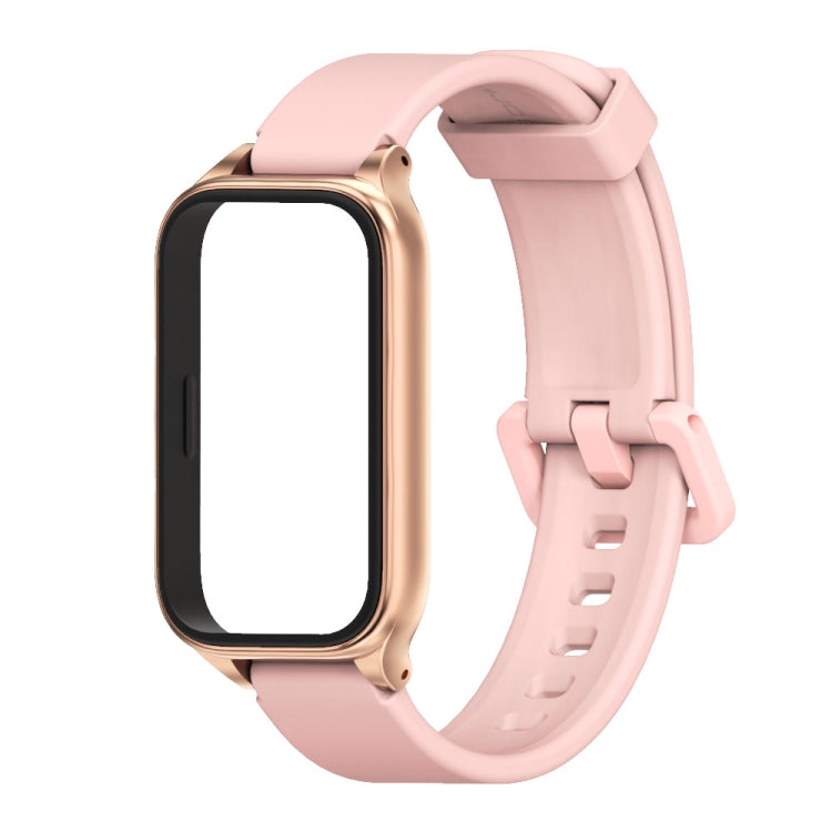 For Xiaomi Smart Band 9 Active / Redmi Band 3 Mijobs Metal Shell Silicone Watch Band(Pink Rose Gold) by MIJOBS