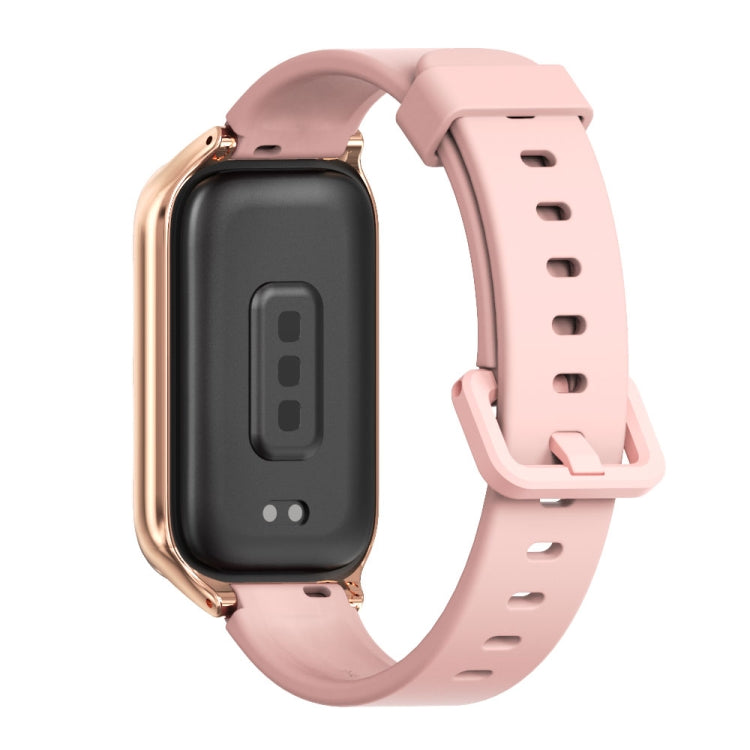 For Xiaomi Smart Band 9 Active / Redmi Band 3 Mijobs Metal Shell Silicone Watch Band(Pink Rose Gold) by MIJOBS