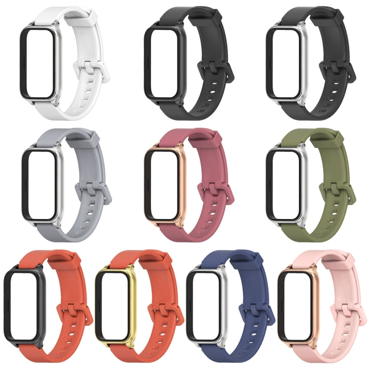 For Xiaomi Smart Band 9 Active / Redmi Band 3 Mijobs Metal Shell Silicone Watch Band(White Silver) by MIJOBS