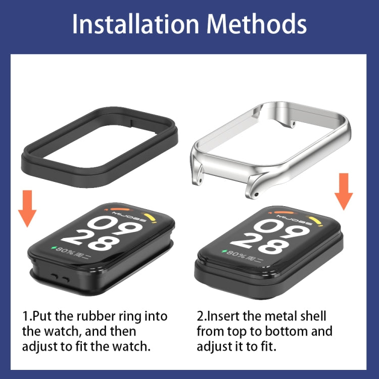 For Xiaomi Smart Band 9 Active / Redmi Band 3 Mijobs Metal Shell Silicone Watch Band(Black) by MIJOBS