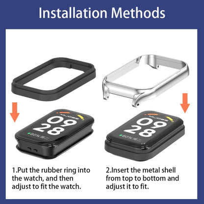 For Xiaomi Smart Band 9 Active / Redmi Band 3 Mijobs Metal Shell Silicone Watch Band(White Silver) by MIJOBS