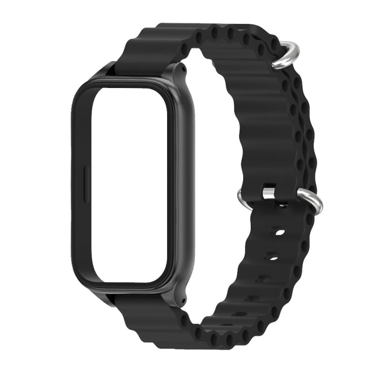 For Xiaomi Smart Band 9 Active / Redmi Band 3 Mijobs Metal Shell Marine Silicone Watch Band(Black) by MIJOBS