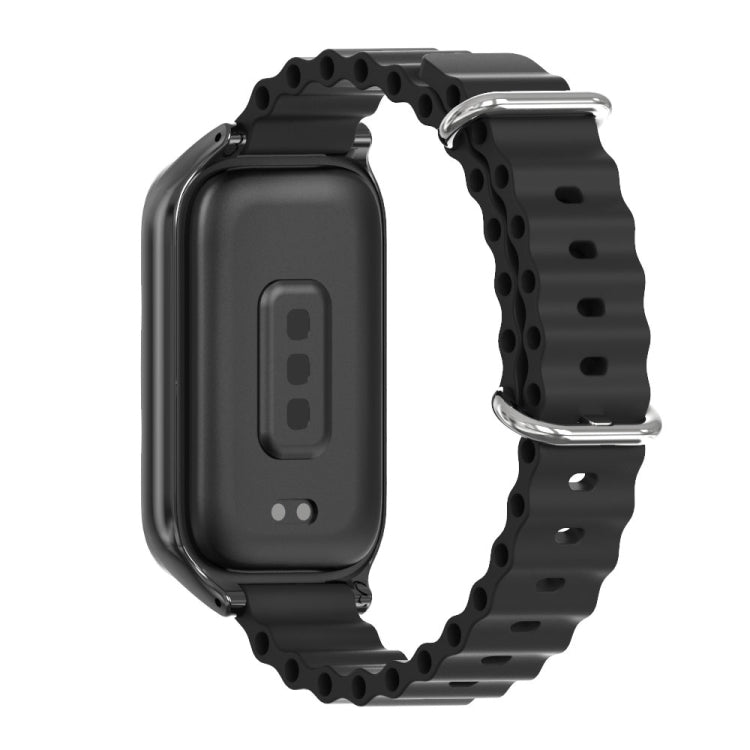For Xiaomi Smart Band 9 Active / Redmi Band 3 Mijobs Metal Shell Marine Silicone Watch Band(Black) by MIJOBS
