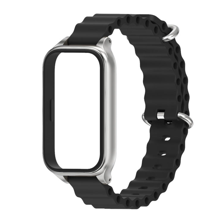 For Xiaomi Smart Band 9 Active / Redmi Band 3 Mijobs Metal Shell Marine Silicone Watch Band(Black Silver) by MIJOBS