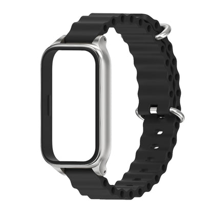 For Xiaomi Smart Band 9 Active / Redmi Band 3 Mijobs Metal Shell Marine Silicone Watch Band(Black Silver) by MIJOBS