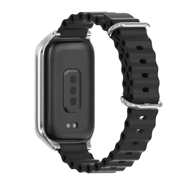 For Xiaomi Smart Band 9 Active / Redmi Band 3 Mijobs Metal Shell Marine Silicone Watch Band(Black Silver) by MIJOBS