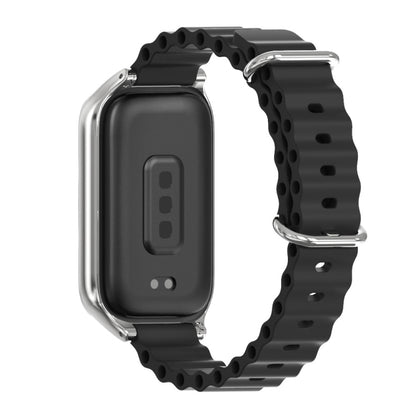 For Xiaomi Smart Band 9 Active / Redmi Band 3 Mijobs Metal Shell Marine Silicone Watch Band(Black Silver) by MIJOBS