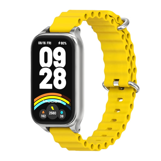 For Xiaomi Smart Band 9 Active / Redmi Band 3 Mijobs Metal Shell Marine Silicone Watch Band(Yellow Silver) by MIJOBS