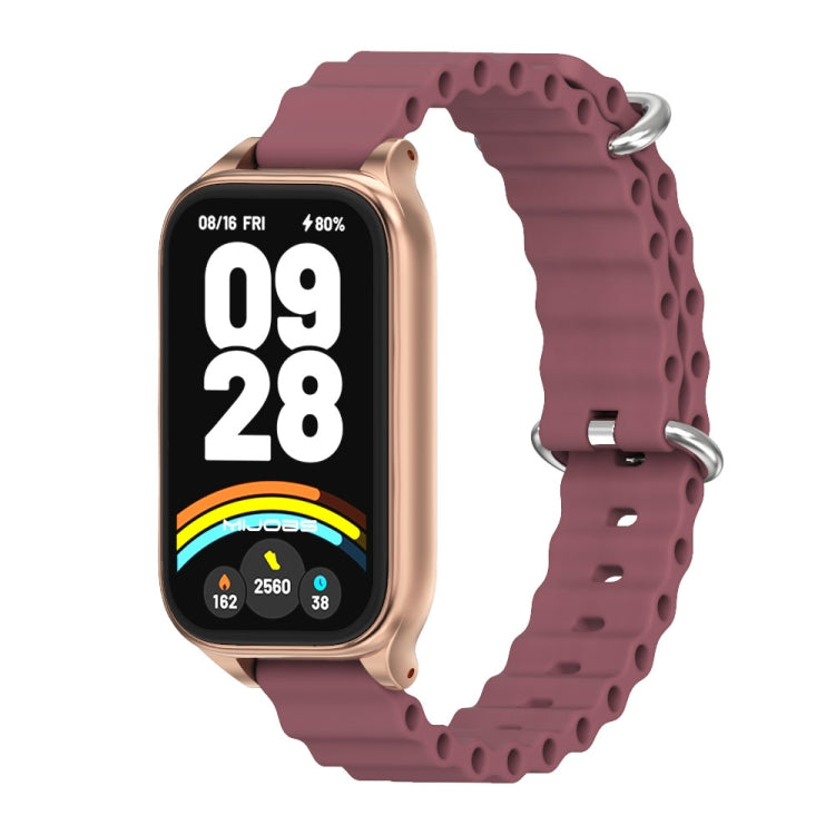 For Xiaomi Smart Band 9 Active / Redmi Band 3 Mijobs Metal Shell Marine Silicone Watch Band(Wine Red Rose Gold) by MIJOBS
