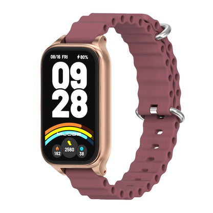 For Xiaomi Smart Band 9 Active / Redmi Band 3 Mijobs Metal Shell Marine Silicone Watch Band(Wine Red Rose Gold) by MIJOBS