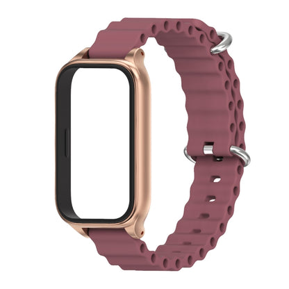 For Xiaomi Smart Band 9 Active / Redmi Band 3 Mijobs Metal Shell Marine Silicone Watch Band(Wine Red Rose Gold) by MIJOBS