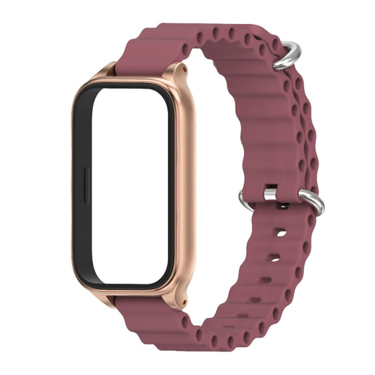 For Xiaomi Smart Band 9 Active / Redmi Band 3 Mijobs Metal Shell Marine Silicone Watch Band(Wine Red Rose Gold) by MIJOBS