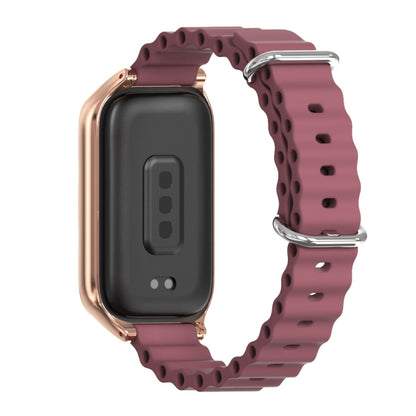 For Xiaomi Smart Band 9 Active / Redmi Band 3 Mijobs Metal Shell Marine Silicone Watch Band(Wine Red Rose Gold) by MIJOBS