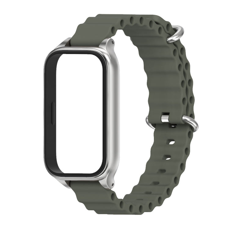For Xiaomi Smart Band 9 Active / Redmi Band 3 Mijobs Metal Shell Marine Silicone Watch Band(khaki Grey Silver) by MIJOBS