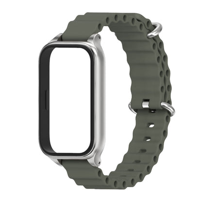 For Xiaomi Smart Band 9 Active / Redmi Band 3 Mijobs Metal Shell Marine Silicone Watch Band(khaki Grey Silver) by MIJOBS
