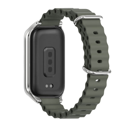 For Xiaomi Smart Band 9 Active / Redmi Band 3 Mijobs Metal Shell Marine Silicone Watch Band(khaki Grey Silver) by MIJOBS