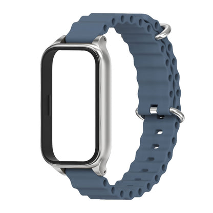 For Xiaomi Smart Band 9 Active / Redmi Band 3 Mijobs Metal Shell Marine Silicone Watch Band(Dark Blue Silver) by MIJOBS