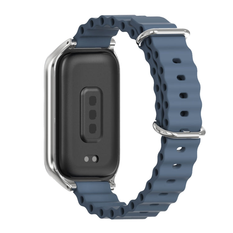 For Xiaomi Smart Band 9 Active / Redmi Band 3 Mijobs Metal Shell Marine Silicone Watch Band(Dark Blue Silver) by MIJOBS