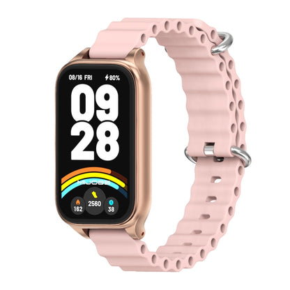 For Xiaomi Smart Band 9 Active / Redmi Band 3 Mijobs Metal Shell Marine Silicone Watch Band(Pink Rose Gold) by MIJOBS