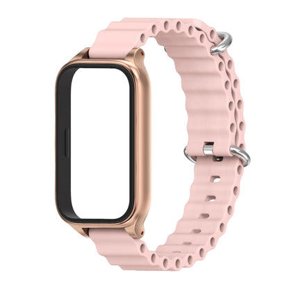 For Xiaomi Smart Band 9 Active / Redmi Band 3 Mijobs Metal Shell Marine Silicone Watch Band(Pink Rose Gold) by MIJOBS