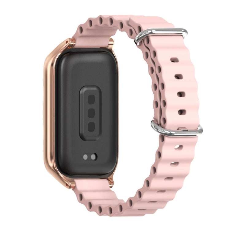 For Xiaomi Smart Band 9 Active / Redmi Band 3 Mijobs Metal Shell Marine Silicone Watch Band(Pink Rose Gold) by MIJOBS