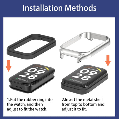 For Xiaomi Smart Band 9 Active / Redmi Band 3 Mijobs Metal Shell Marine Silicone Watch Band(khaki Grey Silver) by MIJOBS