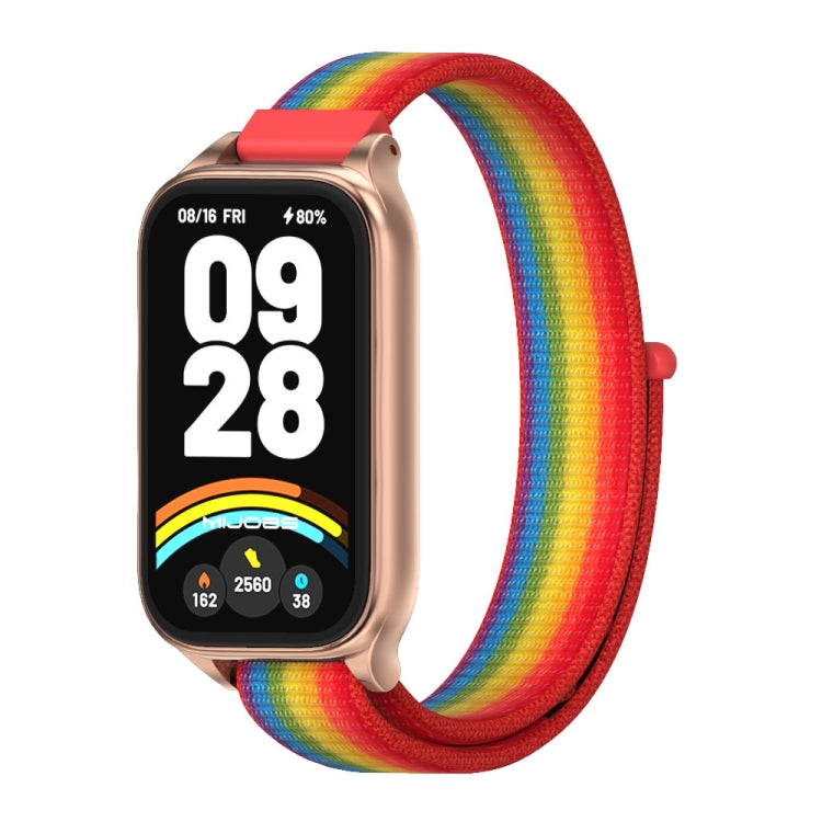 For Xiaomi Smart Band 9 Active / Redmi Band 3 Mijobs Metal Shell Nylon Loop Watch Band(Rainbow Rose Gold) by MIJOBS