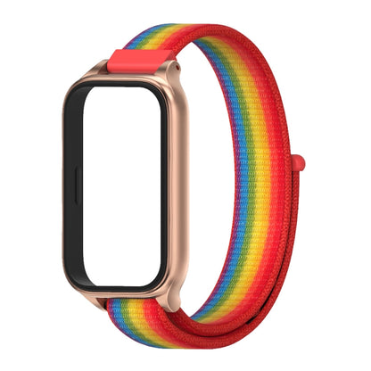 For Xiaomi Smart Band 9 Active / Redmi Band 3 Mijobs Metal Shell Nylon Loop Watch Band(Rainbow Rose Gold) by MIJOBS