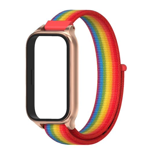 For Xiaomi Smart Band 9 Active / Redmi Band 3 Mijobs Metal Shell Nylon Loop Watch Band(Rainbow Rose Gold) by MIJOBS