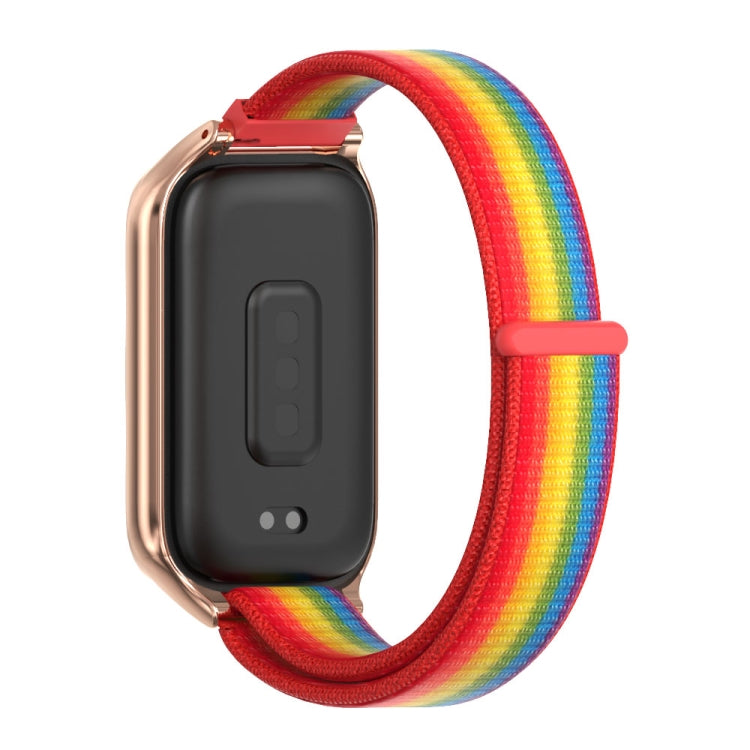 For Xiaomi Smart Band 9 Active / Redmi Band 3 Mijobs Metal Shell Nylon Loop Watch Band(Rainbow Rose Gold) by MIJOBS